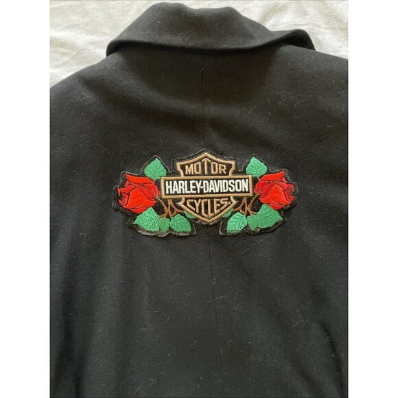 Harley-Davidson Womens Wool Black Jacket With Red Rose Embroidery Zip Closure Ur - Picture 4 of 8